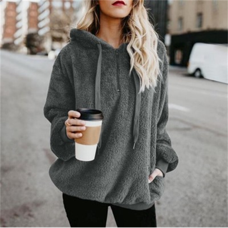 Winter Women Sherpa Hoodies Oversized Fleece Hooded Pullover Loose Fluffy Coat Warm Streetwear 210809