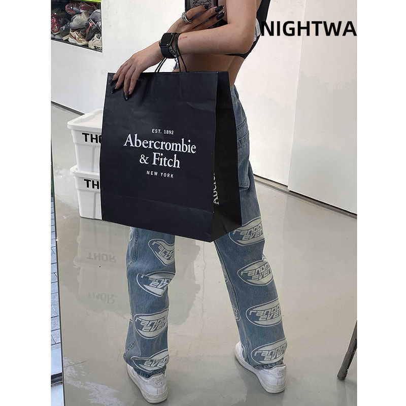 NIGHTWA Summer Vintage Jeans Woman Long Trousers Cowboy Female Loose Streetwear Letter printing High street Harajuku 210922