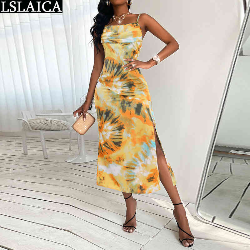 Fashion Sling Dress Sexy Printed Low-cut Women's Casual Mid-Calf Backless Thigh Slit Party for Women 210520, Yellow
Fashion Sling Dress Sexy Printed Low-cut Women's Casual Mid-Calf Backless Thigh Slit Party for Women 210520, Yellow