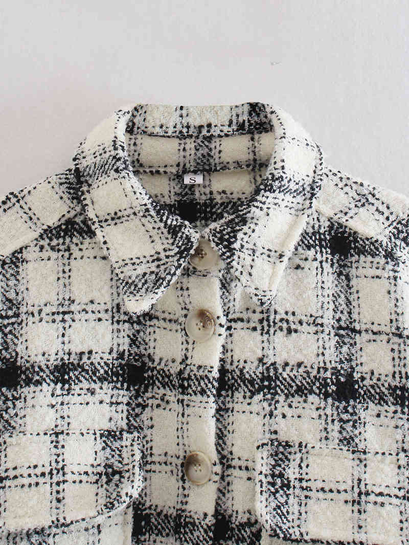 Vintage Women Loose Tweed Jackets Spring-Autumn Fashion Ladies Patchwork Oversize Coats Casual Female Plaid Outerwear 210430