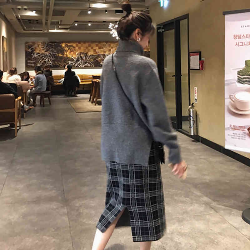 Plaid Skirts Womens Autumn Winter Vintage Saia Slim Casual Women Knee Length Pencil Elegant OL Bodycon 210515