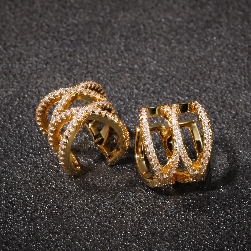 Iced Out Gold Ear Cuff Earrings Fashion Silver Womens Earring Bone Clip Hip Hop Jewelry
