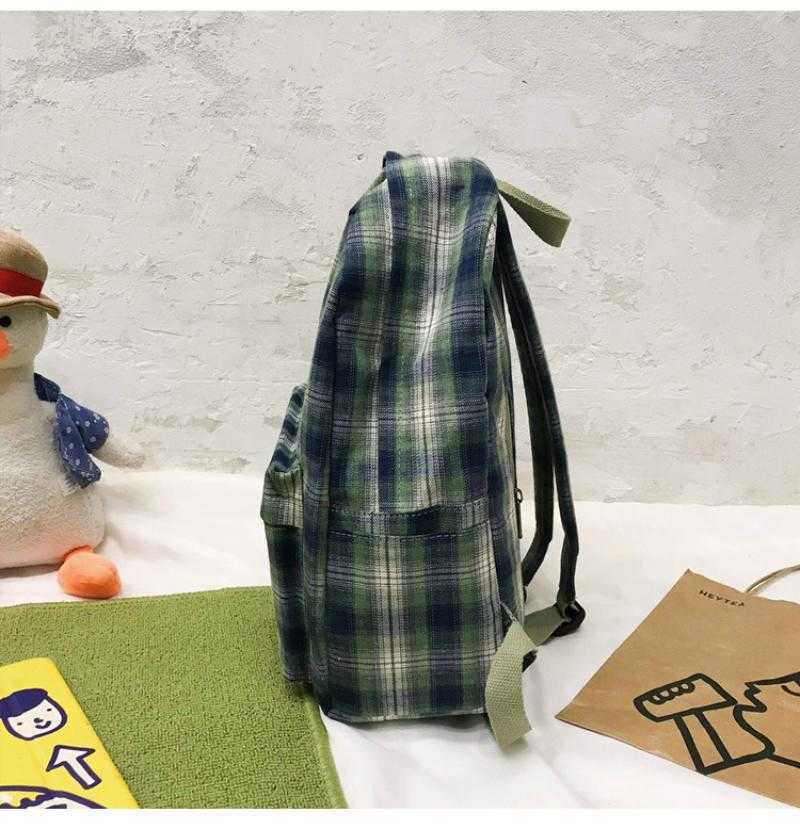 Students Backpack Women Plaid Pattern School Bag Canvas Softback Campus Style Rucksack Travel Bagpack Female Backpacks Ladies 210929