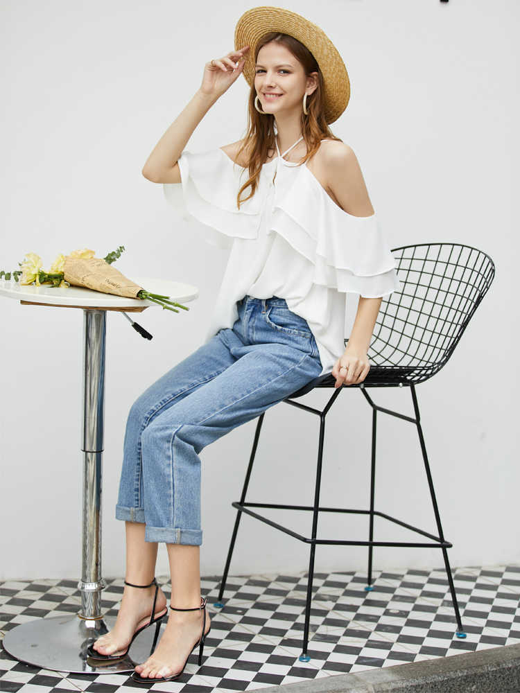 Minimalism Summer Women's Blouse Fashion Solid Ruff Sleeve Loose Womens's Shirt Streetwear Tops 11940153 210527