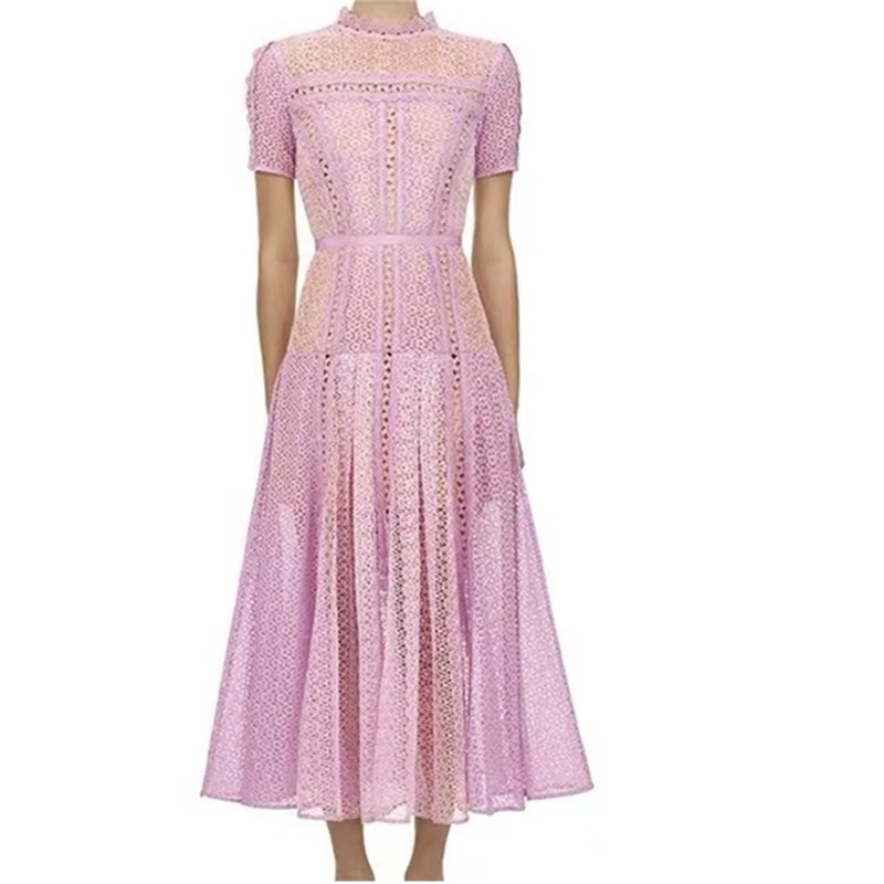 Fashion High Quality Luxury Design Runway Dress For Women Summer Lace Patchwork Short Sleeve Pink Purple Dresses 210520, Photo color
Fashion High Quality Luxury Design Runway Dress For Women Summer Lace Patchwork Short Sleeve Pink Purple Dresses 210520, Photo color
