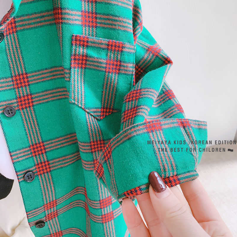 Spring 100% Cotton Casual Plaid Blouse Summer Striped Shirt Korean Baby Long Sleeve Tops Boys Shirts School Girls Blouses 210713