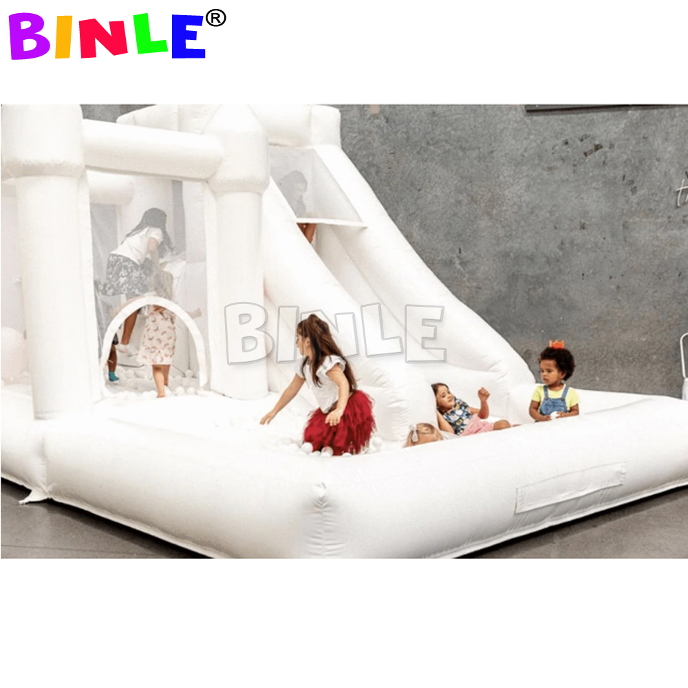 Wedding White inflatable bouncy castle with slide and ball pit moon bounce house jumping bouncer children's trampoline blower included for outdoo
