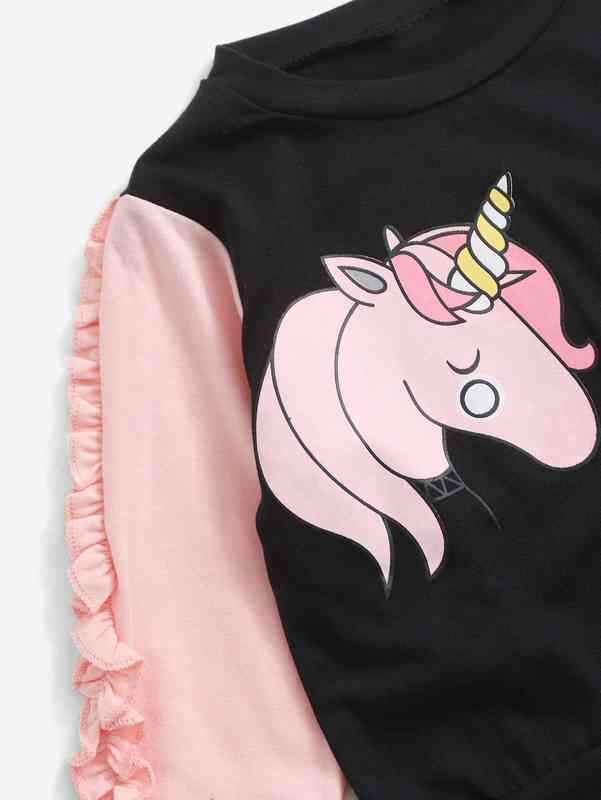 Baby Cartoon Graphic Frill Trim Sweatshirt SHE