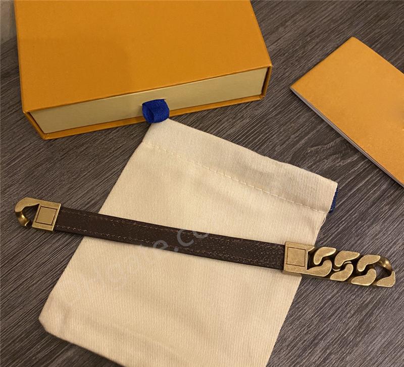 ZB006YX Classic Fashion Brown / Black PU Leather Cuff Letter Bracelet with Gift Box Rough Cut-out Chain Charm Bracelets