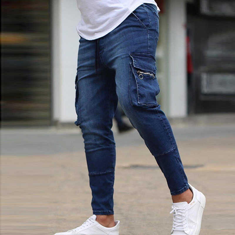 2021 New Autumn Men's Stretch Slim Fit Jeans Casual Fashion Pocket Denim Trousers Daily Men Jeans Street Style Hip Hop Pants BK X0621