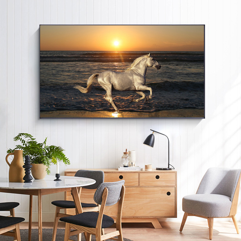 Large Size Sea Landscape Poster Canvas Painting Wall Art Running Horse Picture HD Print For Living Room Study Decor