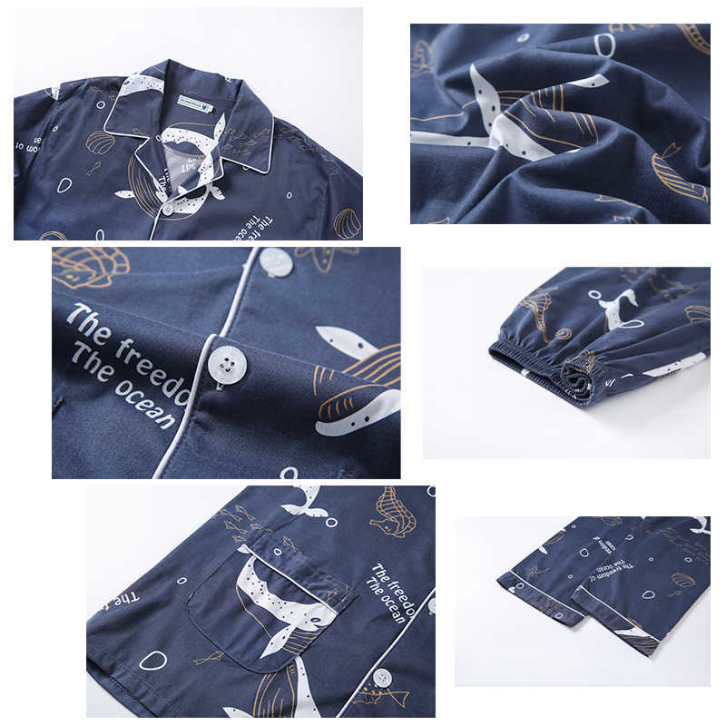 CAIYIER Autumn Winter Men Pajamas Set Turn-down Collar Long Sleeve Trousers Sleepwear Gentleman Printed Casual Homewear L-3XL 211019