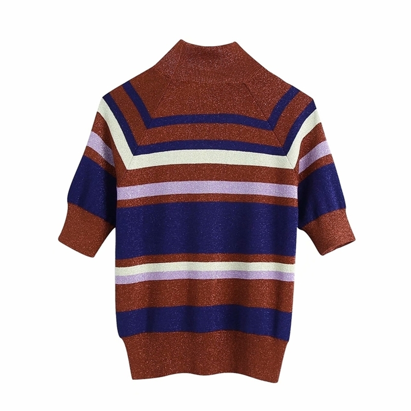 Streetwear Women Striped Sweaters Tanks Summer Fashion Ladies Knitted Tops Elegant Female Chic Turtleneck Pullovers 210527
