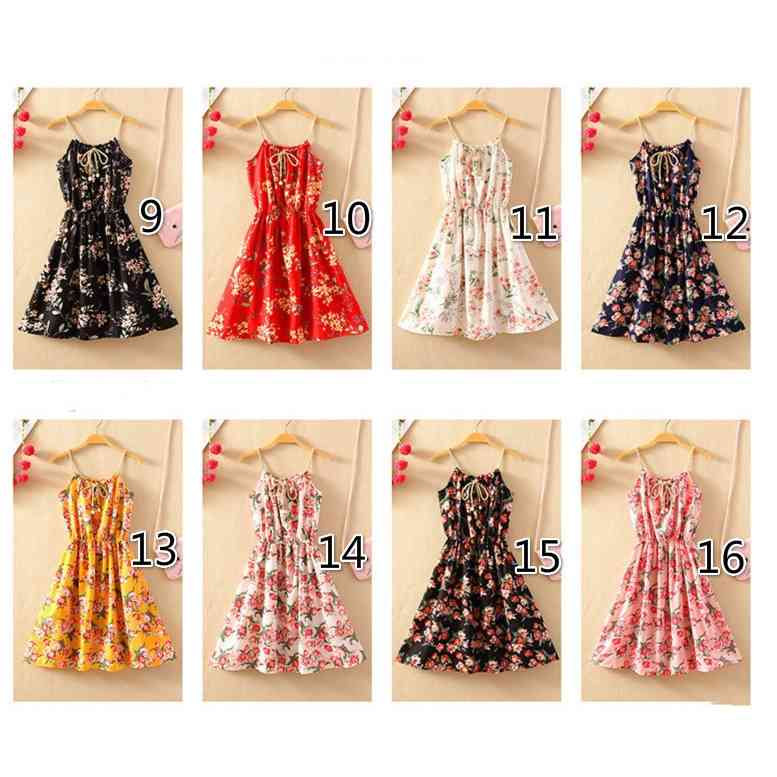 Women Spaghetti Strap Dress Summer Female Print Floral Vintage Sleeveless A-line Bohemian Beach Vest Casual Short Dresses 210514