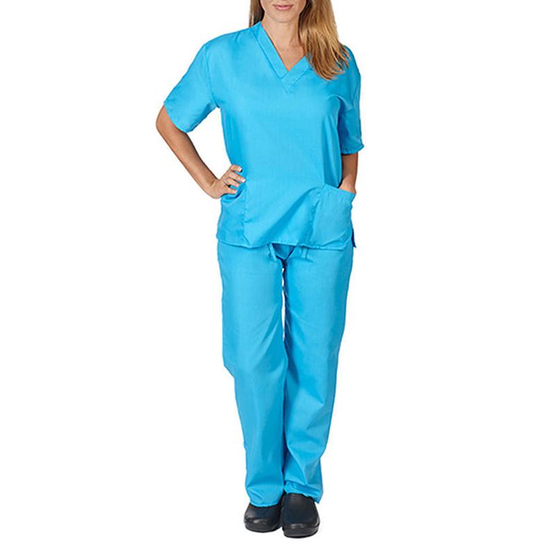 Women039s Pants Capris Solid Color Unisex Men Women Short Sleeve V Neck Nurses Scrubs TopsPants Nursing Working Uniform Set 5865193