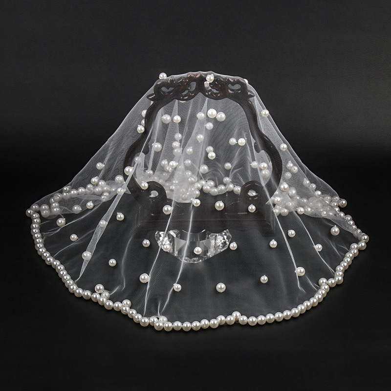 Pearls Beaded Edge Wedding Veil One Layer Short Vestido De Noiva White Real Picture Elegant Bridal Wraps Bridal Veils Accessories