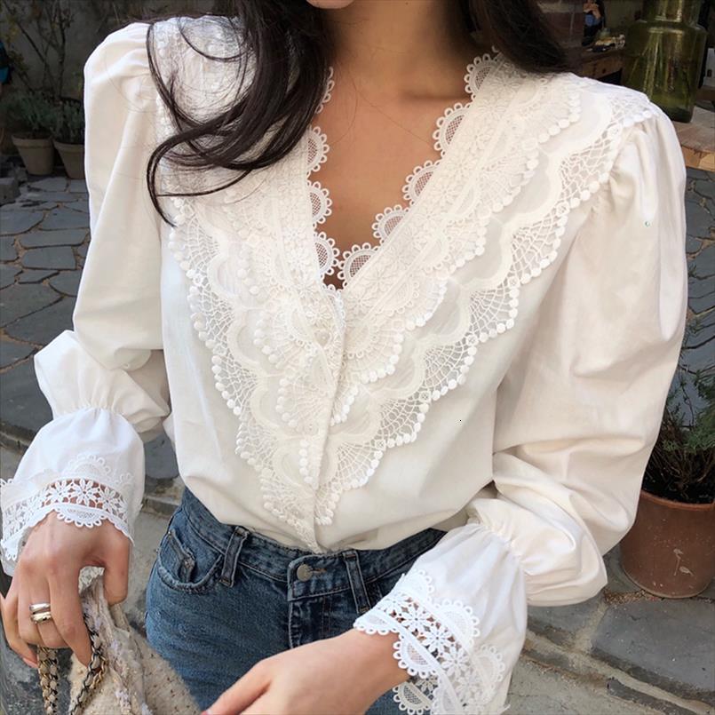 white lace button up women shirts puff sleeve black long v neck korean fashion office elegant bluzki
white lace button up women shirts puff sleeve black long v neck korean fashion office elegant bluzki