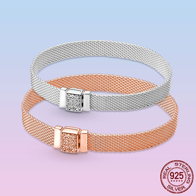 Hot sales designer Bracelet 925 Sterling Rose Gold Cubic Zircon Clasp Reflection for Women Jewelry With Box