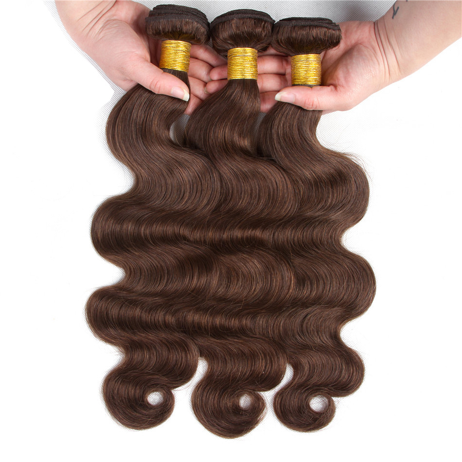Free shipping Brazilian Body Wave Human Hair 3 Bundles with Lace Closure Dark Brown Pre-Plucked Natural Hairline
