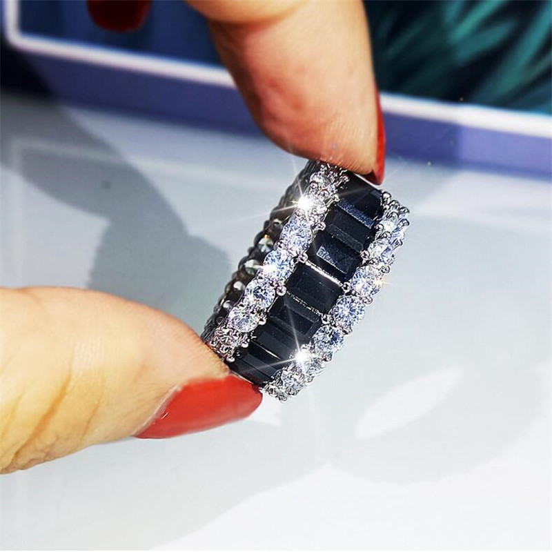 Handmade Sterg Sier Princess Black Sapphire Ring for Women