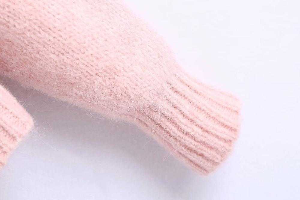 Zevity Women Fashion Color Matching Blue Collar Patchwork Pink Knitting Sweater Femme Chic Diamond Button Cardigan Tops S430 210603