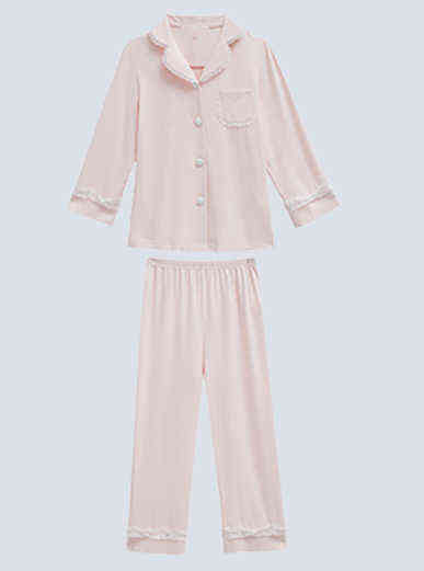 Children Girls Lolita Turndown Collar Pajama Sets.Long sleeve Tops+Pants.Toddler Kids Lace Pyjamas set.Girl Sleepwear Loungewear 211130