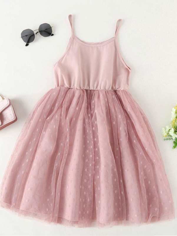 Girls Dobby Mesh Hem Cami Dress SHE