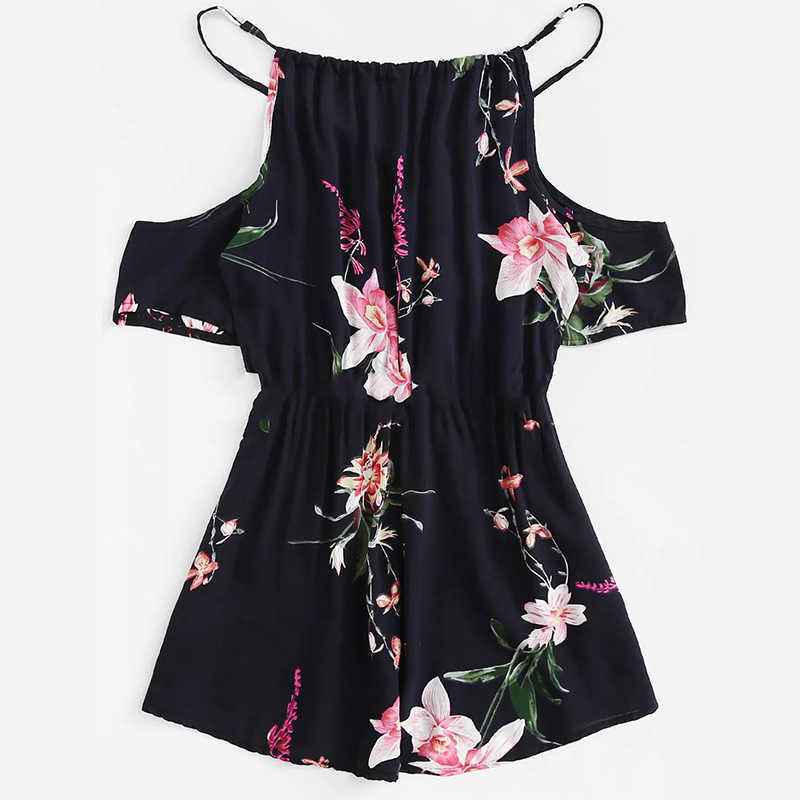 Women Rompers Flower print Jumpsuit Summer Short Off shoulder Overalls Female chest wrapped strapless Playsuit 210607