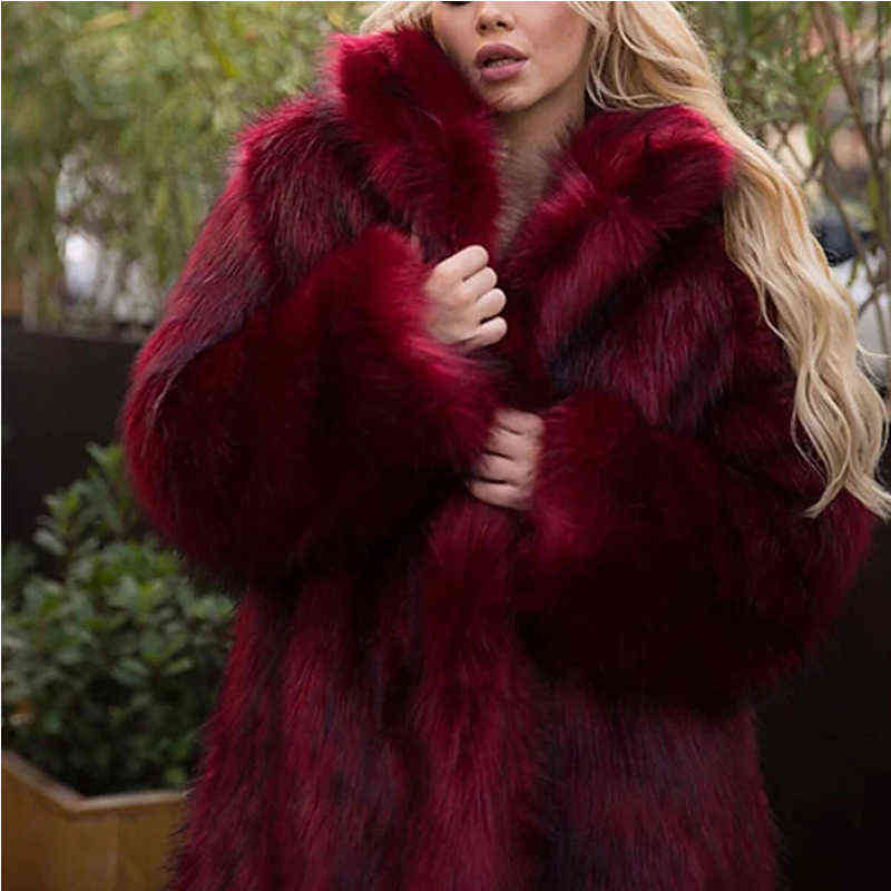 Faxu Fur Coat Women Thick Warm Winter s Plus Size Loose Long Sleeve Korean Lugentolo 211207