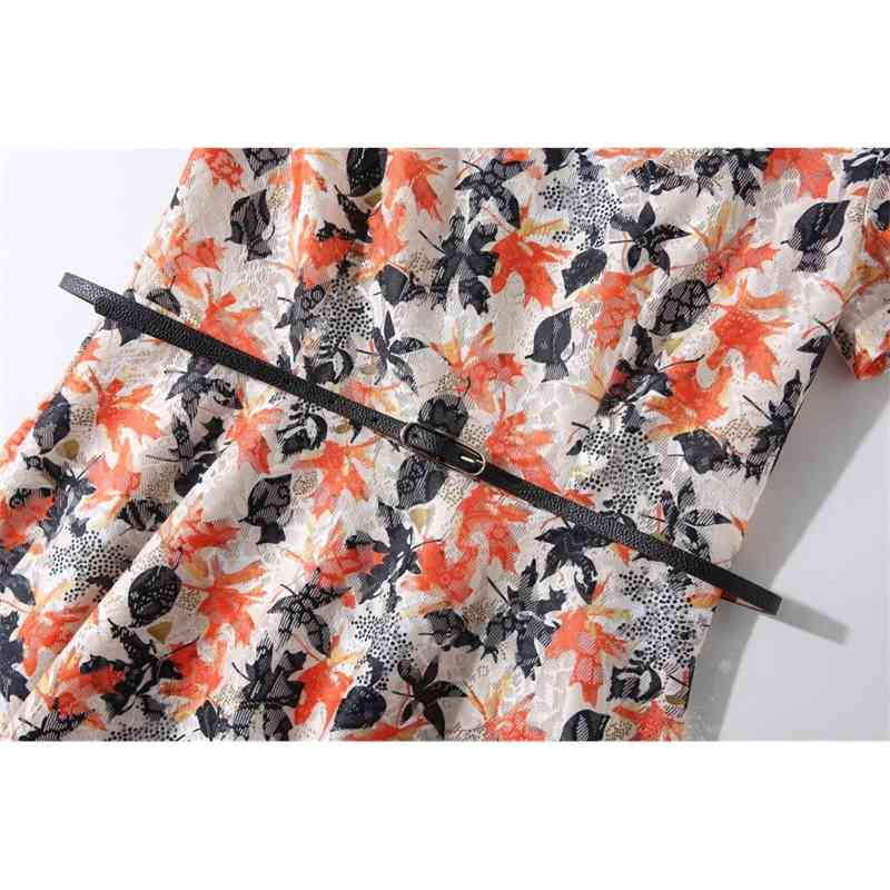 Summer Lace Dress Women Office Party Short Sleeve O-Neck Sexy Hollow Out Casual Ladies Vestidos Free Belt 210520