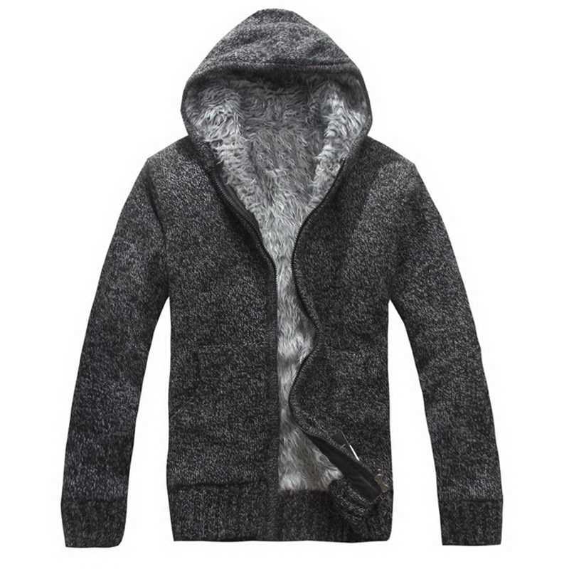 Autumn Winter Men's Thick Sweatercoat Collar Zipper Sweater Coat Outerwear Winter Fleece Cashmere Liner SweatersTurn-down Collar 210820