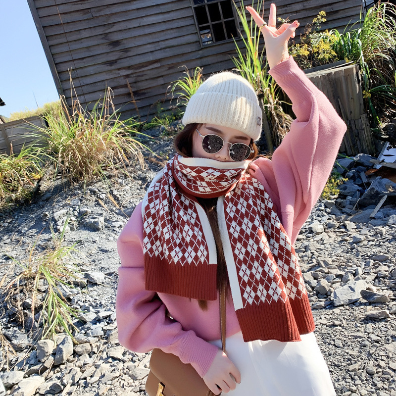 Scarf Winter Korean Style All-Match Rhombus Plaid Long Student Scarf All-Matching Warm Double-Sided Knitted Scarf Shawl
Scarf Winter Korean Style All-Match Rhombus Plaid Long Student Scarf All-Matching Warm Double-Sided Knitted Scarf Shawl