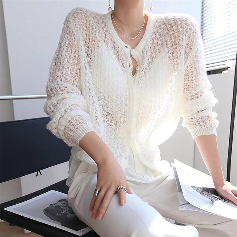 Women's Knits & Tees 2021 Hollow Out See Through Cardigan Lady Fashion Long Sleeve Single Breasted Button Knitted Sweater Women Autumn Sweet, White
Women's Knits & Tees 2021 Hollow Out See Through Cardigan Lady Fashion Long Sleeve Single Breasted Button Knitted Sweater Women Autumn Sweet, White