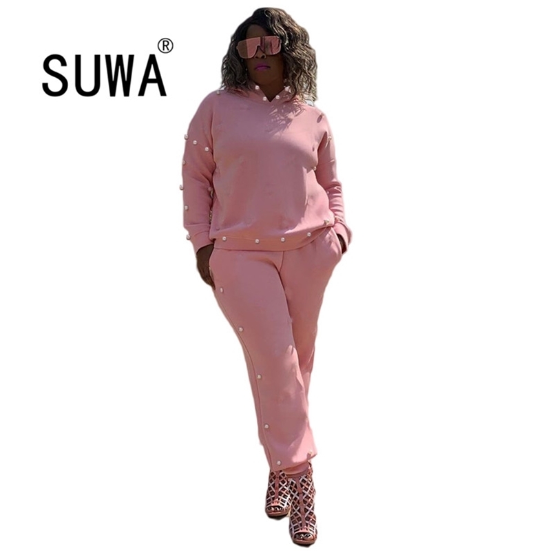 Spring Autumn Pearl Stitching Jogger Two Piece Outfits For Women Sets Pullover Classic Top Baggy Pants Sportswear Suit 210525, Gray 
Spring Autumn Pearl Stitching Jogger Two Piece Outfits For Women Sets Pullover Classic Top Baggy Pants Sportswear Suit 210525, Gray