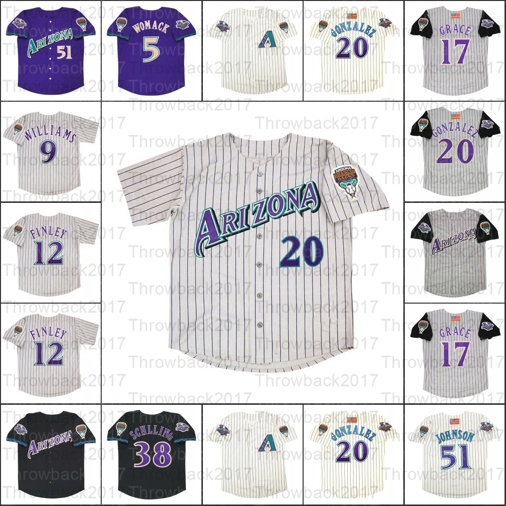 Retro baseball Arizona 1999 and 2001 Home Jersey 51 Randy Johnson 12 Steve Finley 20 Luis Gonzalez, Women/2001 grey
Retro baseball Arizona 1999 and 2001 Home Jersey 51 Randy Johnson 12 Steve Finley 20 Luis Gonzalez, Women/2001 grey