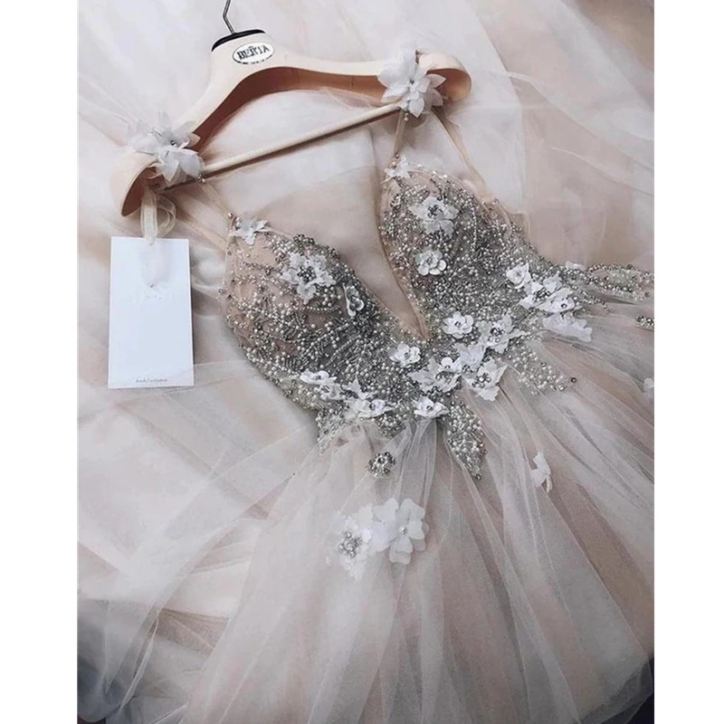 A Line Backless V-Neck Evening Dress Sexy Spaghetti Straps Bridal 3D Lace Flowers Fairy Beach Applique Romantic Gowns 328 Pplique Pplique