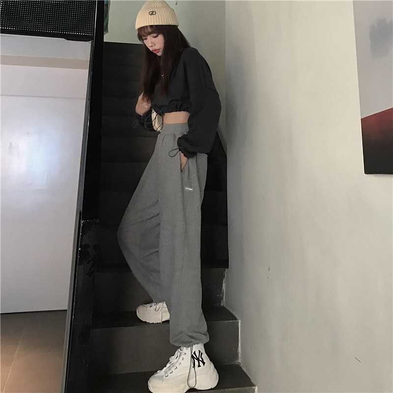 Yedinas Women Trousers Plus Size Soft High Waist Pants Loose Joggers Wide Leg Sweatpants Streetwear Korean Casual Basic Pant 4XL 210527