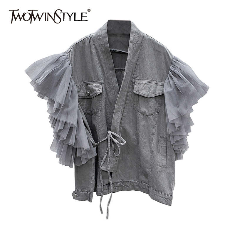 Vintage Gray Patchwork Mesh Jacket For Women V Neck Short Sleeve Lace Up Korean Loose Jackets Female Spring Fashion 210524
Vintage Gray Patchwork Mesh Jacket For Women V Neck Short Sleeve Lace Up Korean Loose Jackets Female Spring Fashion 210524