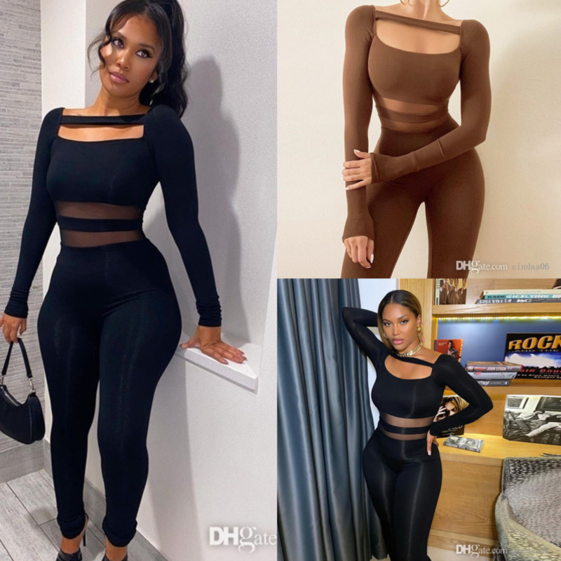 Sexy Women One Piece Jumpsuits Designer Chic Clothes Hollow Out New Solid Color Stitching Rompers Navel Long Sleeve Tight Casual Pants Bodysuit, Brown
Sexy Women One Piece Jumpsuits Designer Chic Clothes Hollow Out New Solid Color Stitching Rompers Navel Long Sleeve Tight Casual Pants Bodysuit, Brown