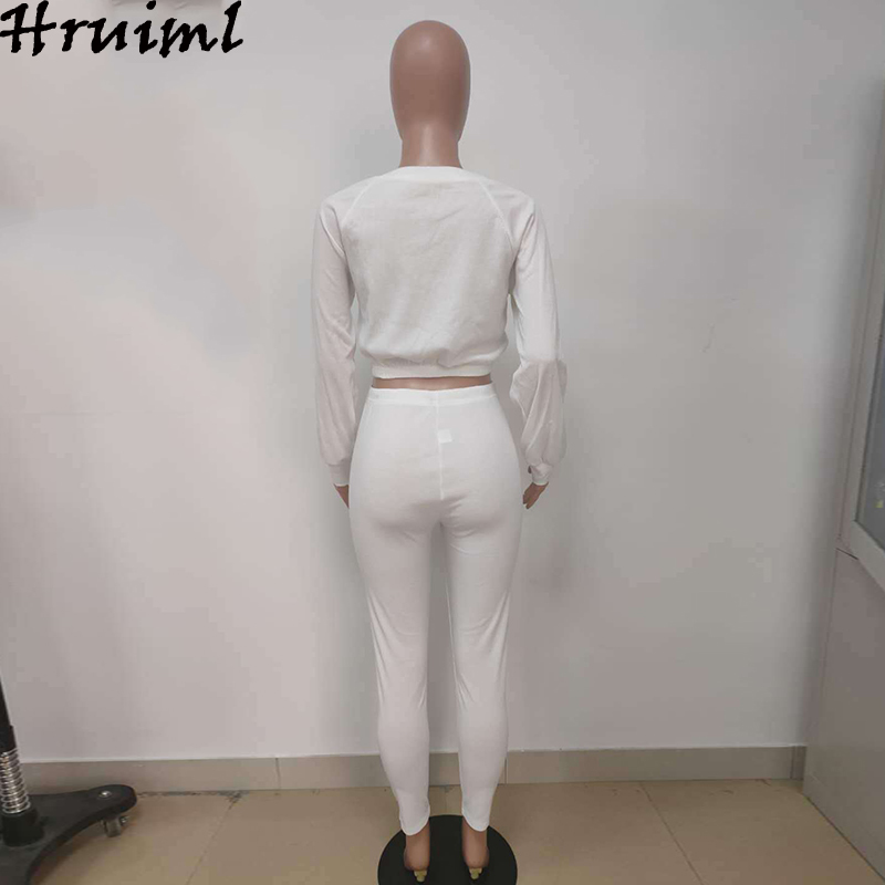 Tracksuit Women 2 Piece Set Letter Print Long Sleeve Crop Top Elastic Waist Pants Sets Casual Outfits Fashion Sweat Suits 210513