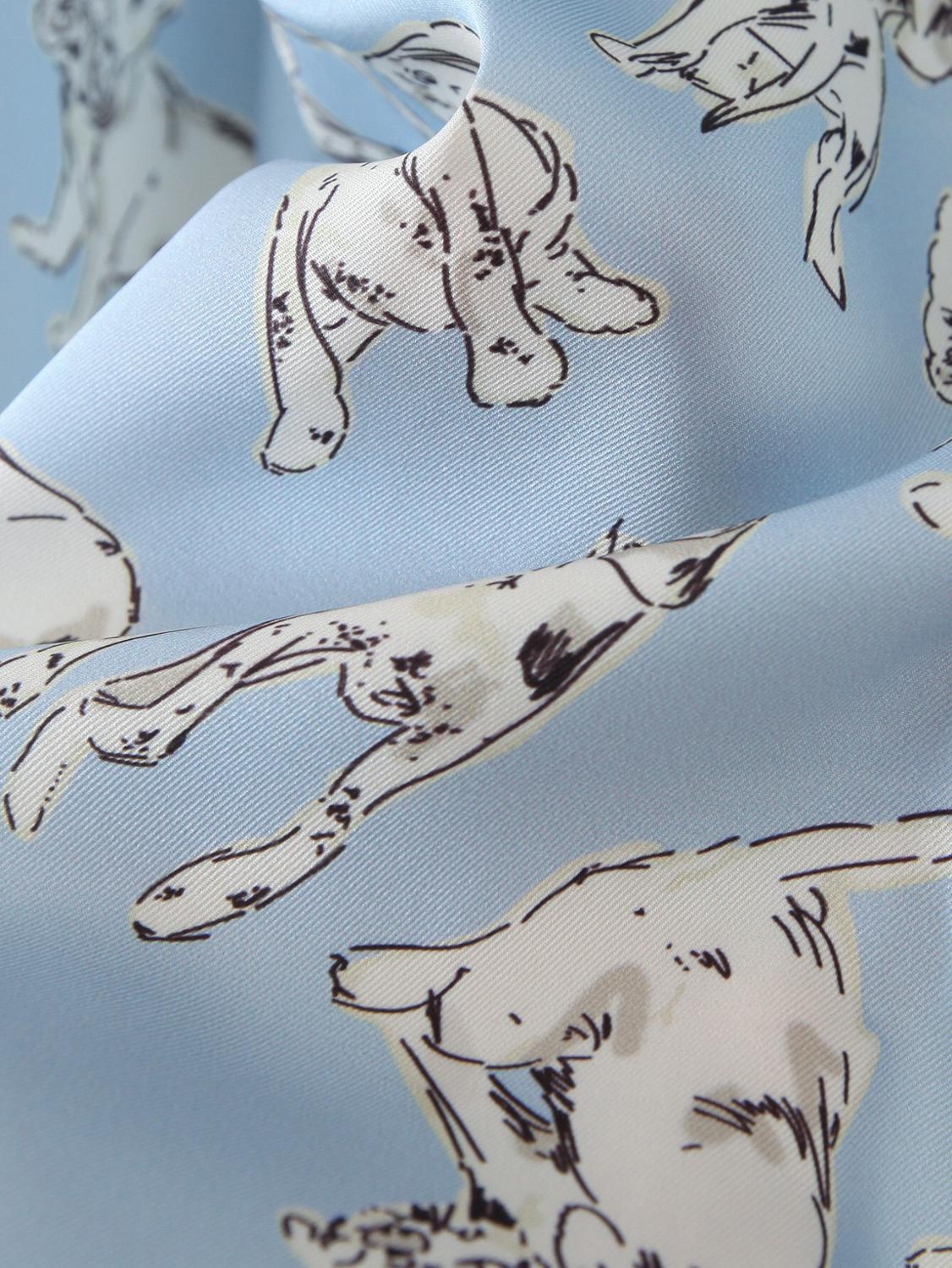 CHIC Skyblue Lapel Animal Dog Print Shirt Retro Woman Loose Long sleeve Blouse Short Tops Blousas 210429