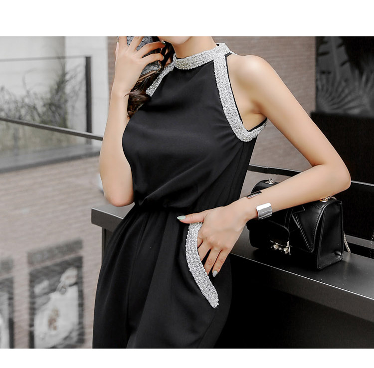 Summer Off Shoulder Romper Jumpsuit Women Office Ladies Beaded Boot Cut Female Fashion Black Overalls 210519