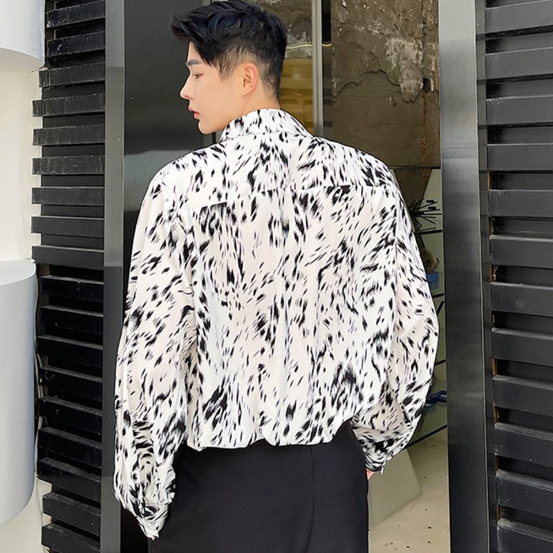 IEFB Korean Streetwear Men's Clothing Leopard Print Long Sleeve Shirt Casual Trend Fashionable Oversize Loose Lapel Tops 9Y6760 210524