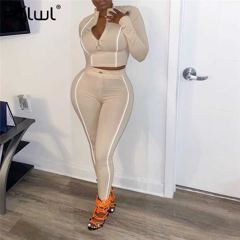 FQLWL Streetwear Autumn 2 Two Piece Set Women Outfit Tracksuits Female Long Sleeve Crop Top Joggers Women Matching Set Sweatsuit Y0625