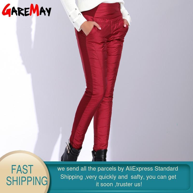 Winter Pant for Women High Waist Elastic Elegant Casual Down Pants Women's Warm Velvet Pencil Classic Thicken GAREMAY 210428