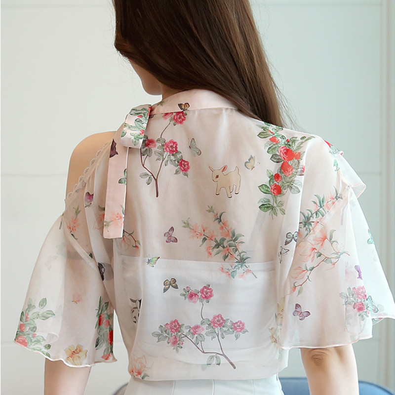 fashion women tops and blouses print pink chiffon blouse shirt summer shirts s clothing blusas femininas 1887 50 210506