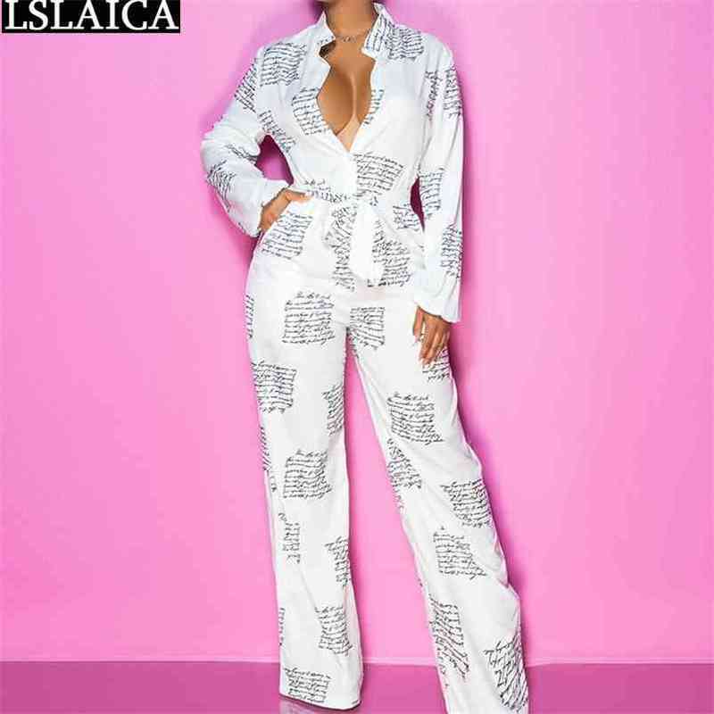 Fashion Long Sleeve Jumpsuits For Women Letter Print Slim Waist Bodysuit Drop Casual Party Club Clothes 210515
