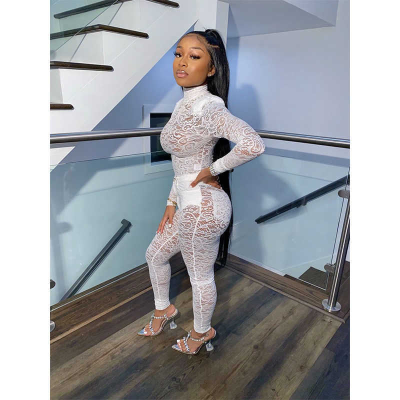 ANJAMANOR See Through Lace Sexy Club Two Piece Set Top and Pants New Products 2020 Party Bodycon 2pcs Sets Womens Outfits D37AF5 Y0625