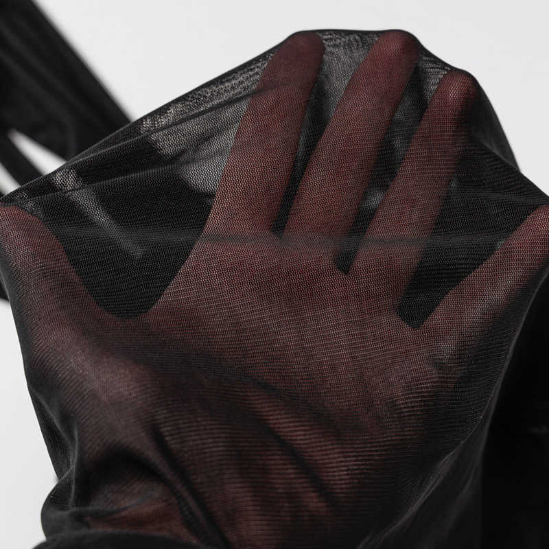 DEAT Women Sexy Stitching Mesh Dress Solid Color Long Sleeve Turtleneck High Wasit Fashion Spring Summer 11B014 210709