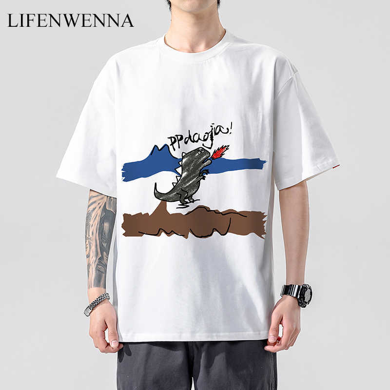 LIFENWENNA Loose Fit T Shirt Men Men's T-shirt Printed Cotton Summer Short Sleeve O-Neck Tees Male Fashion Hip Hop T Shirts 210528